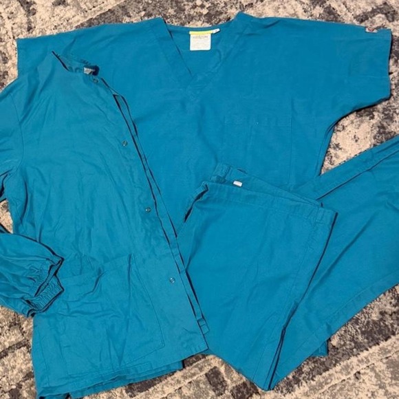 Tops - Teal scrub set including Jacket, short sleeve shirt and pants from scrub zone